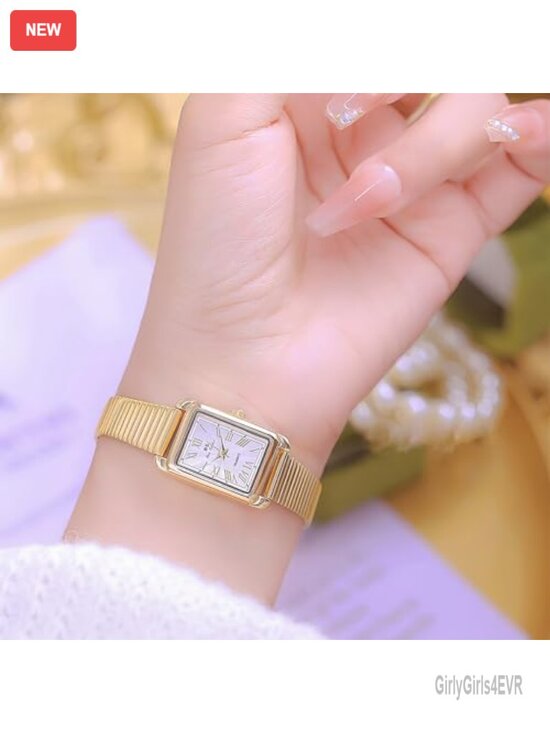 Luxury Elegant Rectangle Watch Roman Numeral Dial Quartz Movement Gold Bracelet main image 7